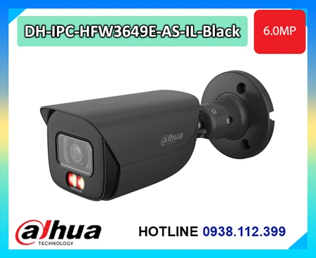 Camera Dahua DH-IPC-HFW3649E-AS-IL-Black, Camera Bullet 6MP Dahua WizSense, Camera Dahua Smart Dual Light 30m, Camera AI Dahua SMD 4.0, Camera Dahua IP67 ngoài trời