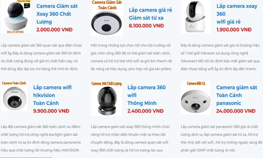 bảng giá camera