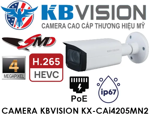 Camera Kbvision IP KX-CAi4205MN2	Ultra 2k, Sony STARVIS CMOS, hồng ngoại 60M, Chống Ngược Sáng DWDR 120db, Hồng Ngoại SMD.